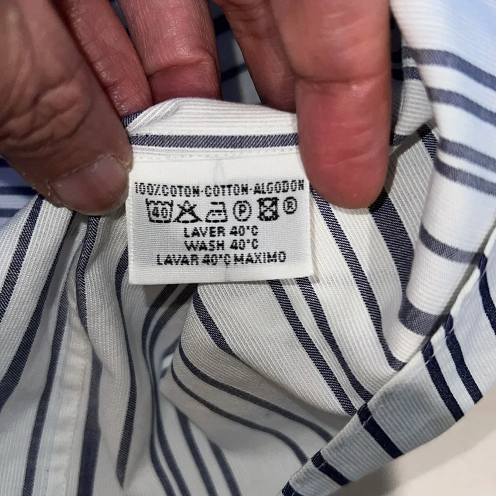 Hermés made in France men’s 43/17 button long sleeve shirt blue and white stripe - Picture 7 of 13